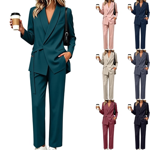 Teyfeniy Women's Two Piece Suit Sets Dressy Business Casual Outfits Professional Jacket Blazer with Pants Set Work Office Pantsuits