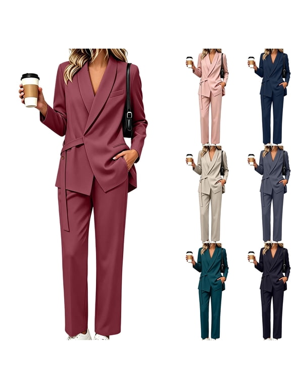 Women's Two Piece Suit Sets Dressy Business Casual Outfits Professional Jacket Blazer with Pants Set Work Office Pantsuits
