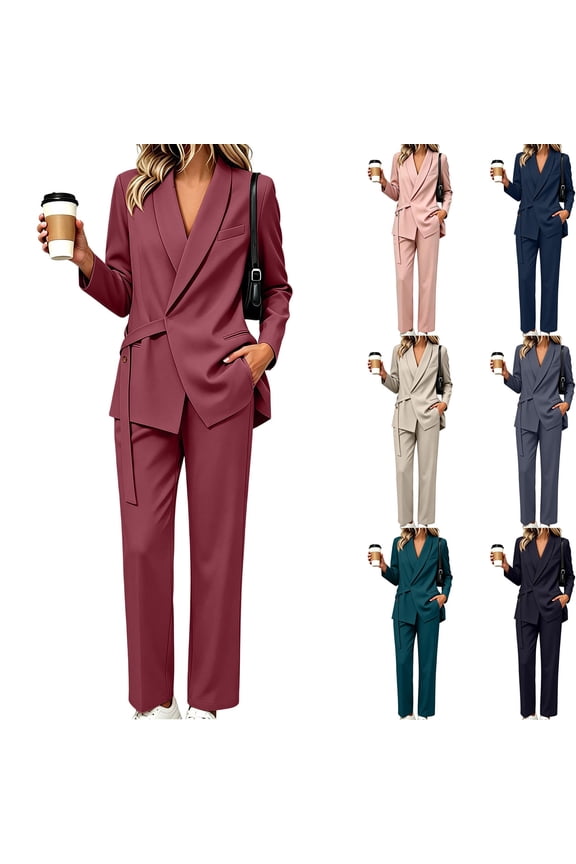 Women's Two Piece Suit Sets Dressy Business Casual Outfits Professional Jacket Blazer with Pants Set Work Office Pantsuits