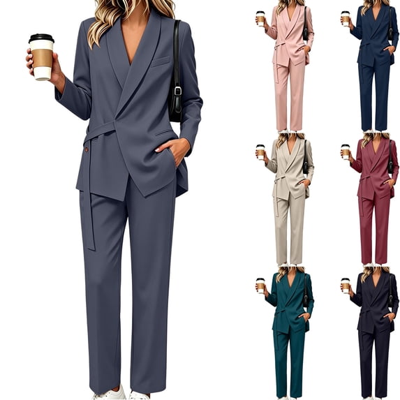 Teyfeniy Women's Two Piece Suit Sets Dressy Business Casual Outfits Professional Jacket Blazer with Pants Set Work Office Pantsuits