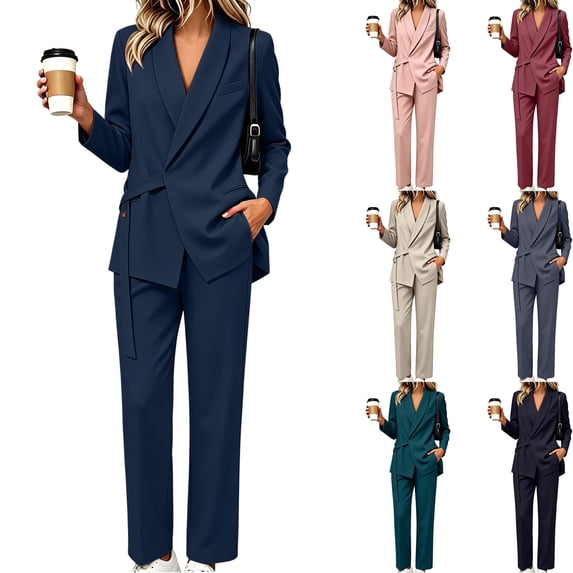 Teyfeniy Women's Two Piece Suit Sets Dressy Business Casual Outfits Professional Jacket Blazer with Pants Set Work Office Pantsuits