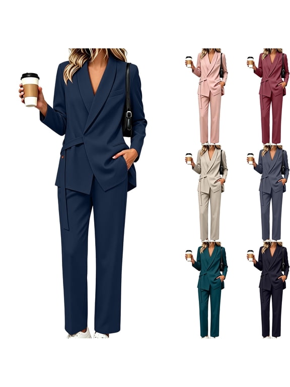 Women's Two Piece Suit Sets Dressy Business Casual Outfits Professional Jacket Blazer with Pants Set Work Office Pantsuits