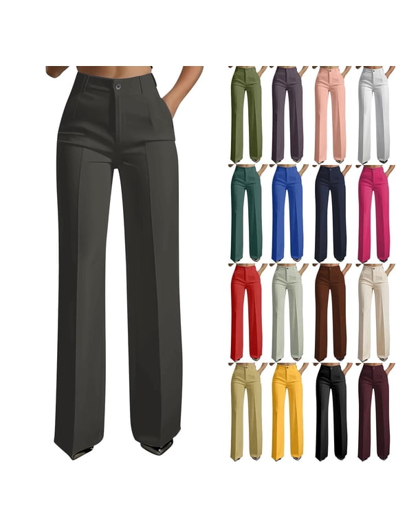 Womens Dress Pants Business Casual Flex Motion Slacks Dressy Pants Regular Office Fashion Stylish High Waist Straight Leg Work Trouser with Pockets
