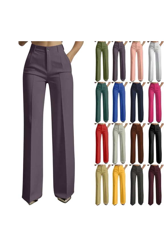 Womens Dress Pants Business Casual Flex Motion Slacks Dressy Pants Regular Office Fashion Stylish High Waist Straight Leg Work Trouser with Pockets