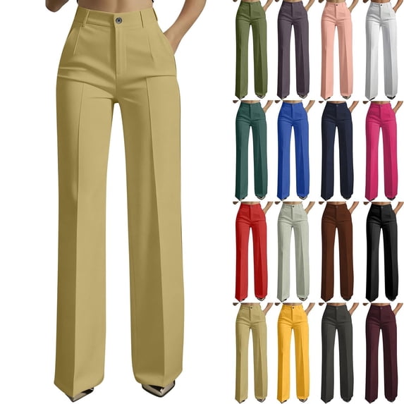 Teyfeniy Womens Dress Pants Business Casual Flex Motion Slacks Dressy Pants Regular Office Fashion Stylish High Waist Straight Leg Work Trouser with Pockets