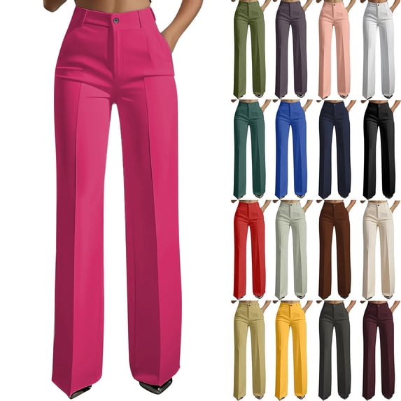 Teyfeniy Womens Dress Pants Business Casual Flex Motion Slacks Dressy Pants Regular Office Fashion Stylish High Waist Straight Leg Work Trouser with Pockets