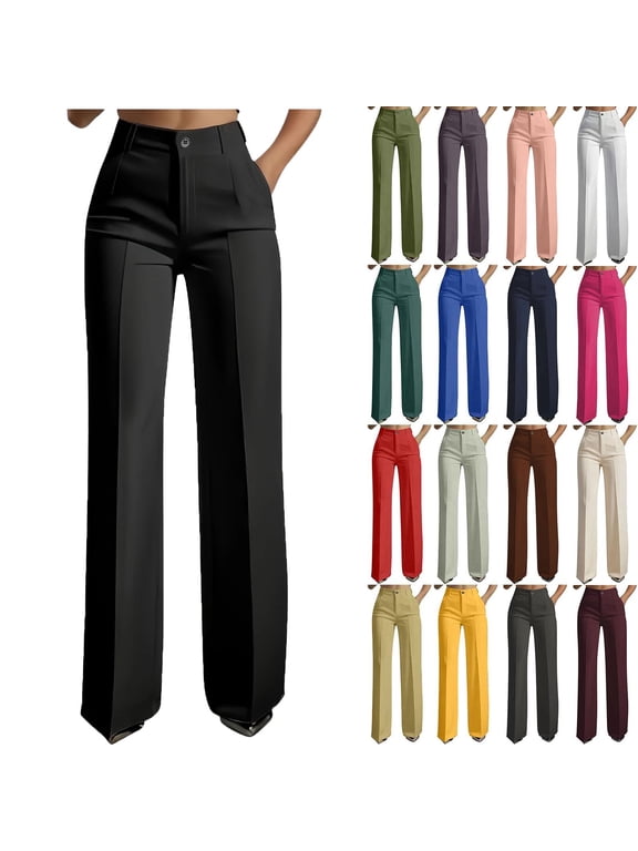 Womens Dress Pants Business Casual Flex Motion Slacks Dressy Pants Regular Office Fashion Stylish High Waist Straight Leg Work Trouser with Pockets