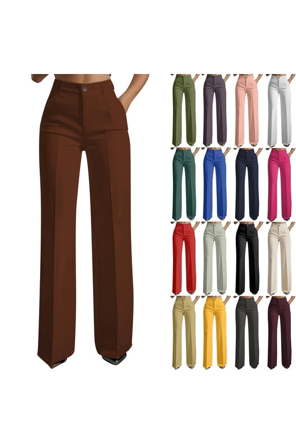Womens Dress Pants Business Casual Flex Motion Slacks Dressy Pants Regular Office Fashion Stylish High Waist Straight Leg Work Trouser with Pockets