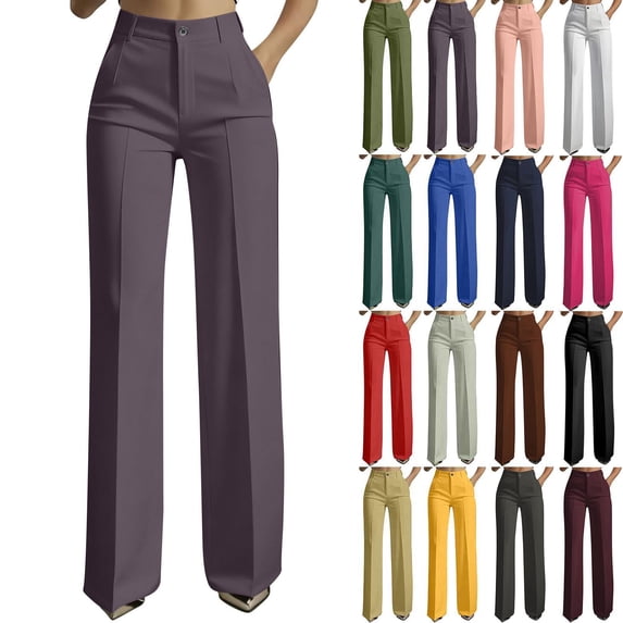Teyfeniy Womens Dress Pants Business Casual Flex Motion Slacks Dressy Pants Regular Office Fashion Stylish High Waist Straight Leg Work Trouser with Pockets