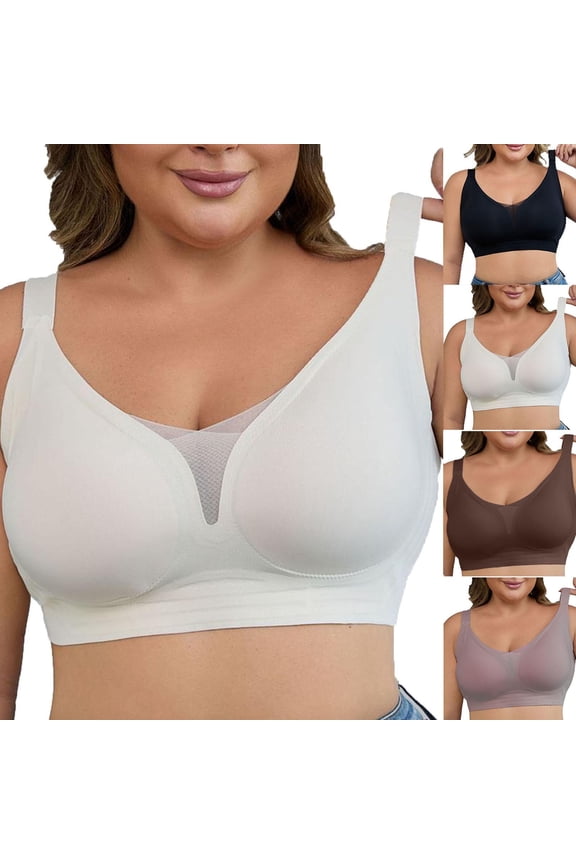 Womens Jelly Bras Plus Size Wireless Mesh Full Coverage Breathable Elastic Widen Strap Solid Color Push Up Stretchy Comfy Bralettes Support Minimizer Bras