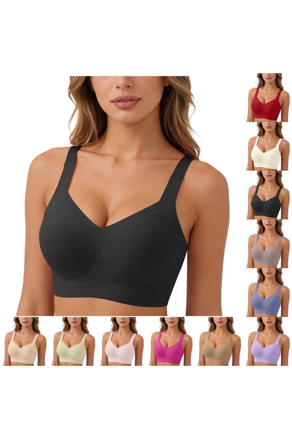 Womens Jelly Bras Wireless Seamless Full Coverage Breathable Elastic Strap Solid Color Push Up Stretchy Comfy Bralettes Support Minimizer Bras