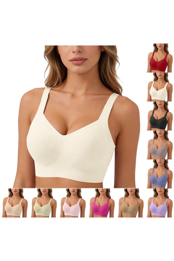 Womens Jelly Bras Wireless Seamless Full Coverage Breathable Elastic Strap Solid Color Push Up Stretchy Comfy Bralettes Support Minimizer Bras