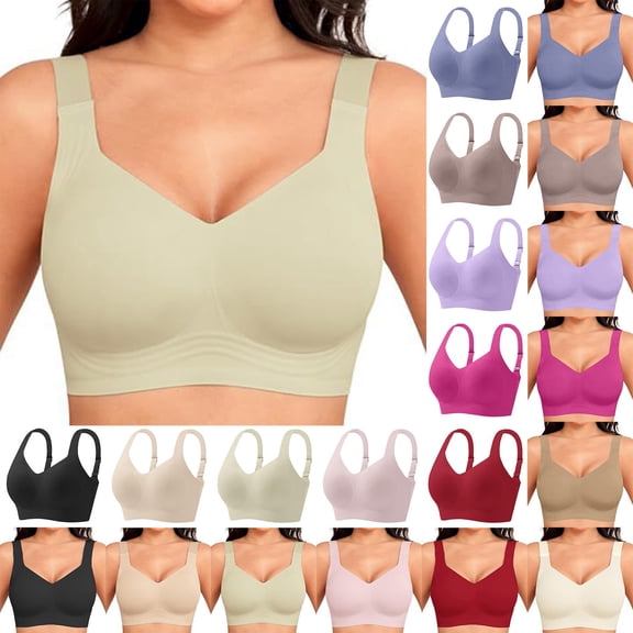 Teyfeniy Womens Jelly Bras Wireless Seamless Full Coverage Breathable Elastic Strap Solid Color Push Up Stretchy Comfy Bralettes Support Minimizer Bras