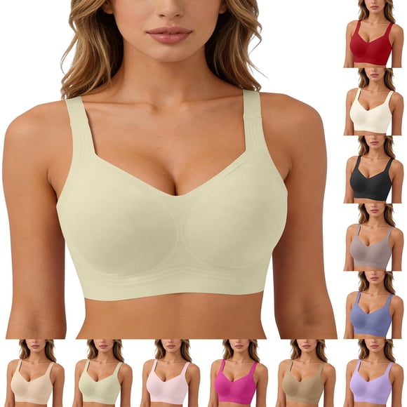 Teyfeniy Womens Jelly Bras Wireless Seamless Full Coverage Breathable Elastic Strap Solid Color Push Up Stretchy Comfy Bralettes Support Minimizer Bras