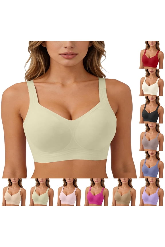 Womens Jelly Bras Wireless Seamless Full Coverage Breathable Elastic Strap Solid Color Push Up Stretchy Comfy Bralettes Support Minimizer Bras
