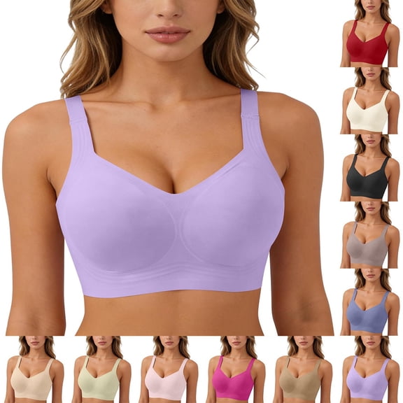 Teyfeniy Womens Jelly Bras Wireless Seamless Full Coverage Breathable Elastic Strap Solid Color Push Up Stretchy Comfy Bralettes Support Minimizer Bras