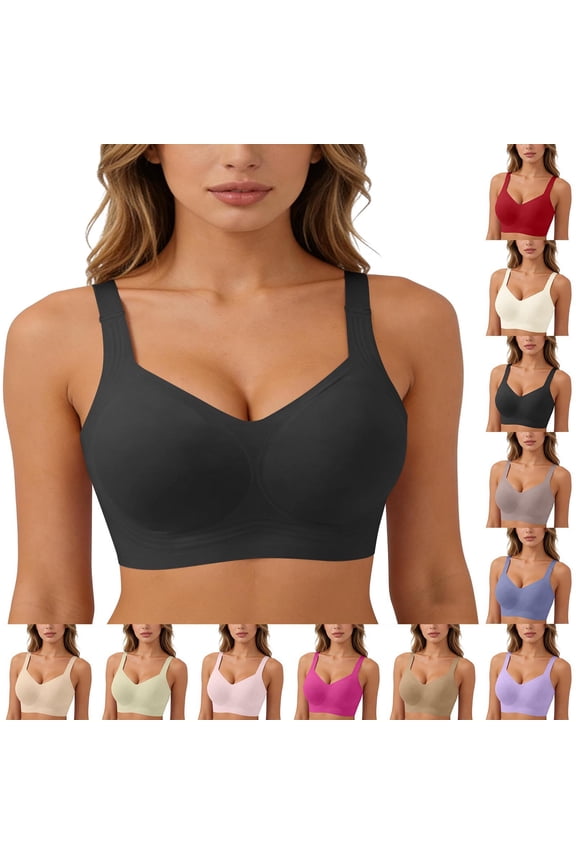 Womens Jelly Bras Wireless Seamless Full Coverage Breathable Elastic Strap Solid Color Push Up Stretchy Comfy Bralettes Support Minimizer Bras