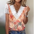 thumbnail image 1 of Teyfeniy Womens Lace Patch Tshirts Lace V Neck and Short Sleeve Hollow out ShirtsSummer Spring Breathable Tops Graphic Casual Comfy Fashion Blouse Tops, 1 of 5