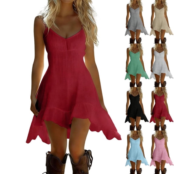 Teyfeniy Womens Linen Cami Dress Sleeveless High Low Solid Color Summer Spring Beach Flowy Sun Midi Dress U Neck Fashion Lightweight Casual Comfy Swing Dress