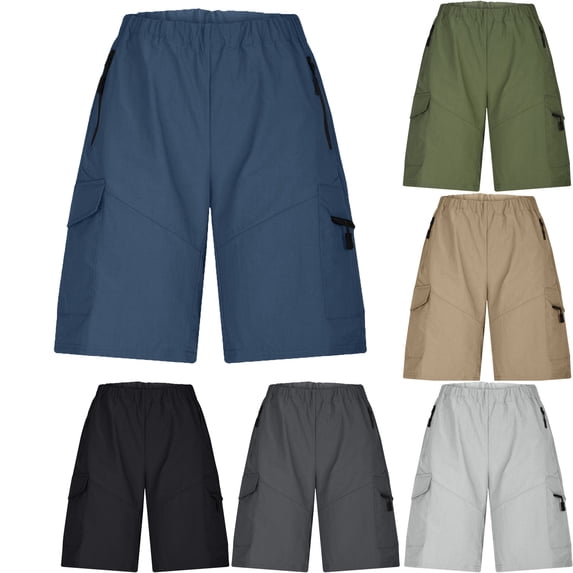Teyfeniy Zipper Cargo Shorts for Mens Elastic Waist Multi Pockets Stretchy Casual Solid Color Hiking Work Travel Golf Camping Comfy Fashion Stylish Summer Shorts