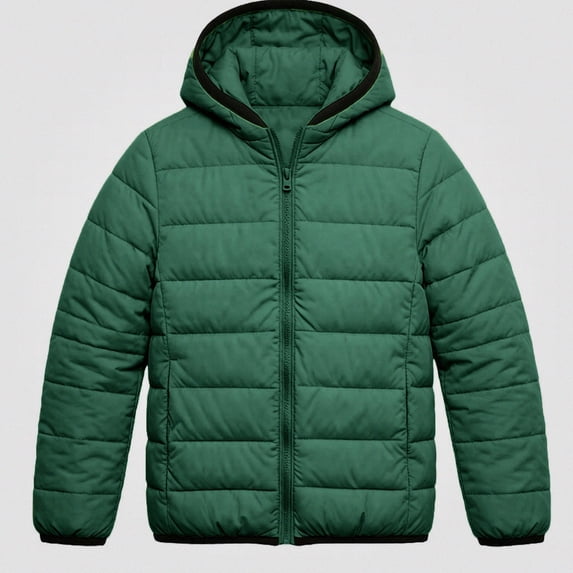 Teylalorva Boy's Outerwear Jackets Hooded Puffer Coat Vertical Zip Lightweight Down Cotton Warm Winter(1-12) Green Size 7