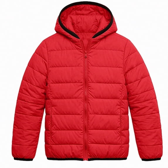 Teylalorva Boy's Outerwear Jackets Hooded Puffer Coat Vertical Zip Lightweight Down Cotton Warm Winter(1-12) Red Size 7
