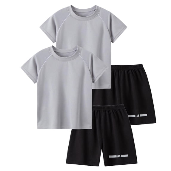 Teylalorva Boys Activewear Sets 4-Piece, Summer Quick Dry T-Shirt and Shorts Casual Performance Athletic Outfits Gray Size 12