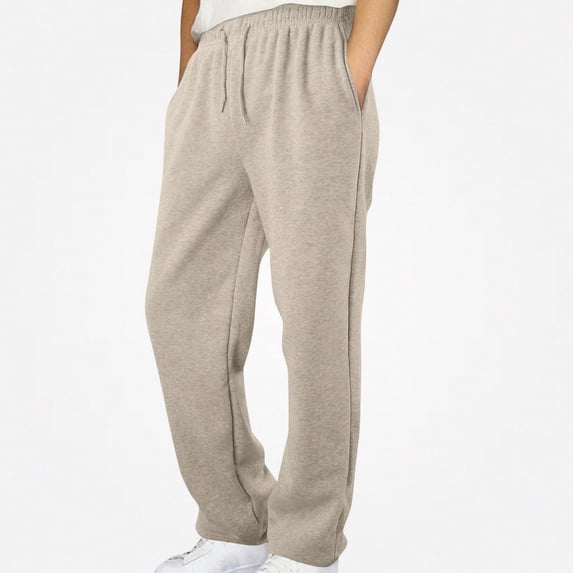 Teylalorva Boys Fleece Lined Joggers Elastic Waist Drawstring Side Pocket Warm Sports (4-15) Beige Size 12