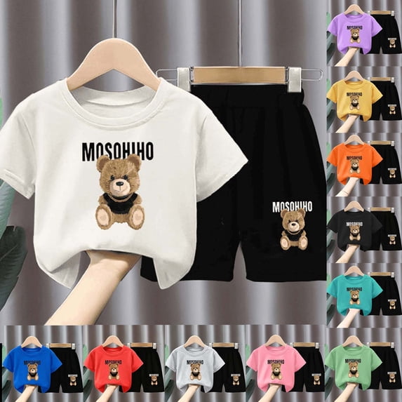 Teylalorva Boys Girls Graphic Outfits Short Sleeve T-Shirt and Cute Print Shorts Cotton Soft Summer Casual Trendy Sets 2 Piece Black Size 5t