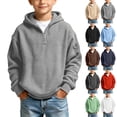 thumbnail image 1 of Teylalorva Boys Girls Waffle Hooded Sweatshirt (3-14) Long Sleeve Half Zip Pullover Top with Pocket Red Size 11, 1 of 10
