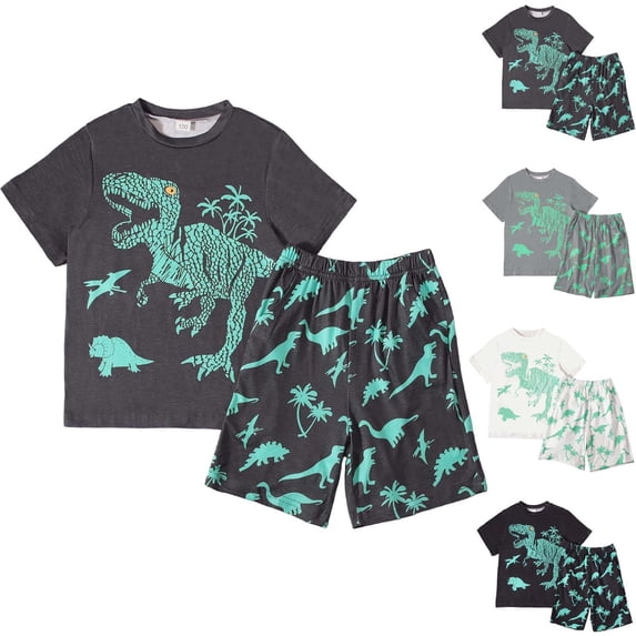 Teylalorva Boys Graphic Outfit Sets Crew Neck Tee and Cartoon Print Shorts Casual Summer Daily Clothes 2 Piece White Size 4