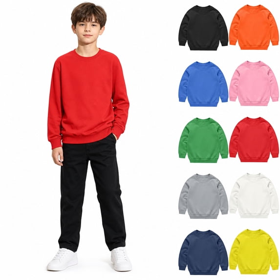 Teylalorva Boys Pullover Sweatshirt (1-13) Round Neck Long Sleeve Lightweight Top Everyday Tee Orange Size 11