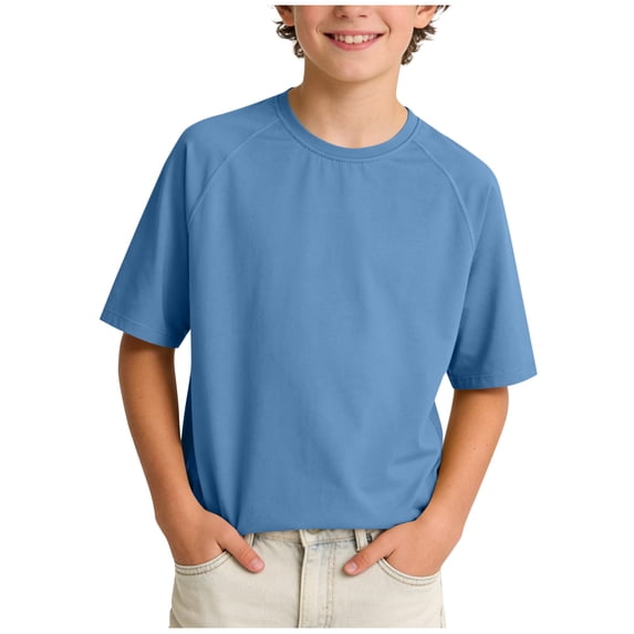 Teylalorva Boys Raglan T-Shirt, Short Sleeve Active Fit Quick-Dry Summer Breathanle Athletic Tees Blue Size 14