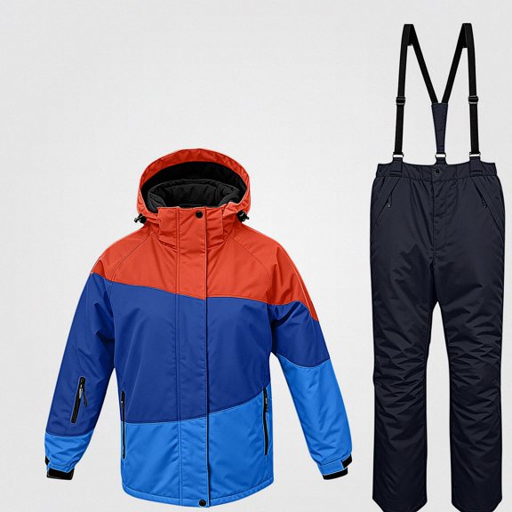 Teylalorva Boys Snowsuit (3-12) Waterproof Snow-Proof Windproof Warm Thick Hooded Detachable Two-Piece Ski Suit Set Black