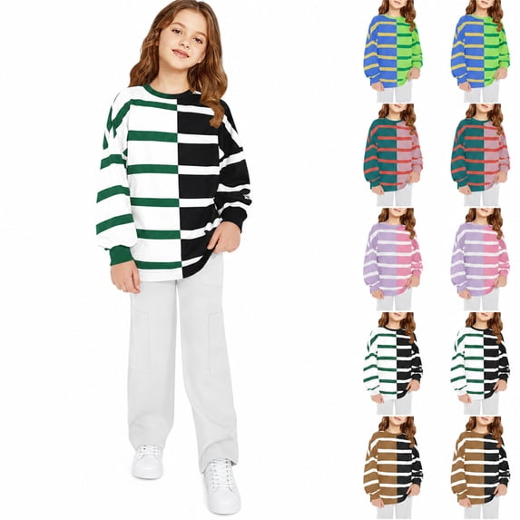 Teylalorva Boys Stripe Print Pullover Sweatshirt (1-12) Long Sleeve Round Neck Casual Top Pink Size 9