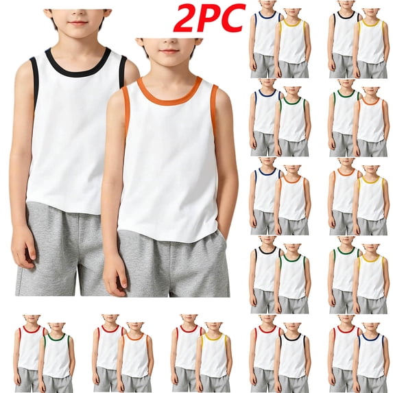 Teylalorva Boys Tank Tops 2PC Cotton Breathable Crew Neck Sleeveless Kids Casual Summer Soft Underwear 2PC Navy Size 10-12