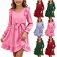 thumbnail image 1 of Teylalorva Dresses of Girls (2-12), Small Ruffle Trim Crew Neck Long Sleeve Dresses Lovely Hem Outfit Spring Autumn Casual Wear Pink Size 5T, 1 of 7