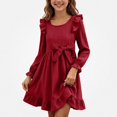 thumbnail image 1 of Teylalorva Dresses of Girls (2-12), Small Ruffle Trim Crew Neck Long Sleeve Dresses Lovely Hem Outfit Spring Autumn Casual Wear Red Size 11, 1 of 7