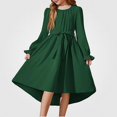 thumbnail image 1 of Teylalorva Dresses of Girls (4-13), Sweet Flowy Belted Party Dresses Crew Neck Long Sleeve Fashion Outfit Summer Occasions Green Size 4T, 1 of 6