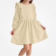 thumbnail image 1 of Teylalorva Girl's Dresses (3-8), Crew Neck Long Sleeve Casual Dresses Soft Comfort Daily Outfit Indoor Outdoor Wearing Beige Size 110, 1 of 9