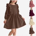 thumbnail image 1 of Teylalorva Girl's Dresses (3-8), Crew Neck Long Sleeve Casual Dresses Soft Comfort Daily Outfit Indoor Outdoor Wearing Brown Size 110, 1 of 9