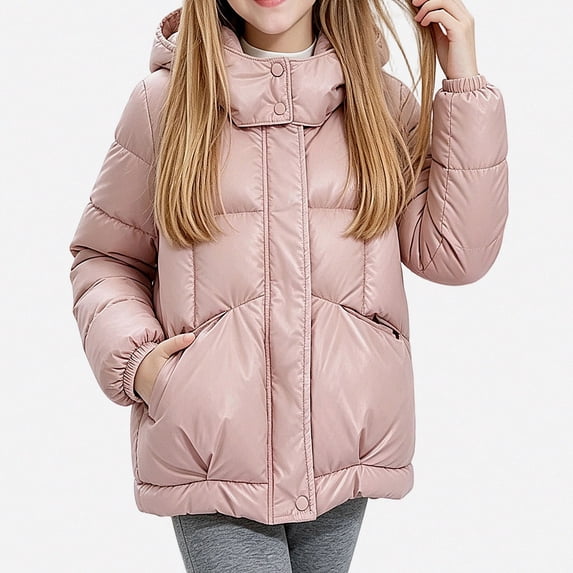 Teylalorva Girl's Outerwear Jackets Waterproof Hooded Puffer Coat Vertical Zip Thick Warm Loose Winter Outerwear(3-10) Pink Size 5T