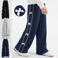 thumbnail image 1 of Teylalorva Girl's Pants 3D Bow Knot Wide Leg Loose Casual Elastic Waist Breathable Comfy Summer Long Pants（5-16） Gray Size 5T, 1 of 9