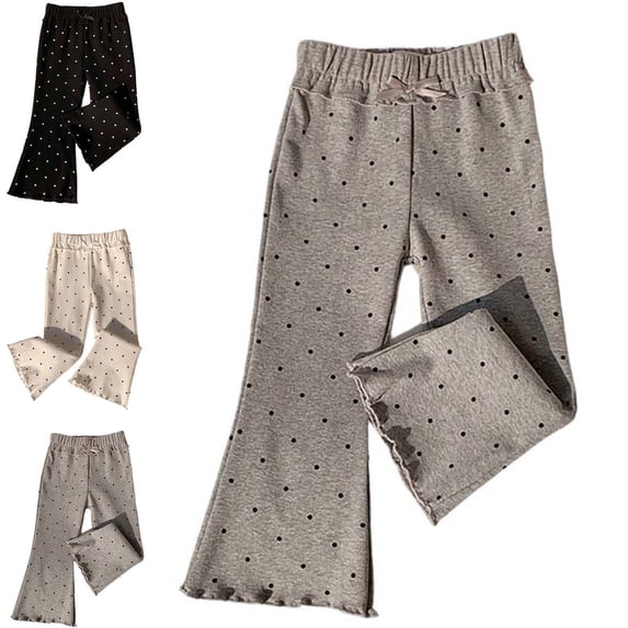 Teylalorva Girl's Pants Printed Wide Leg Loose Casual Summer Breathable Elastic Waist Comfy Fashion Long Pants Beige Size 8