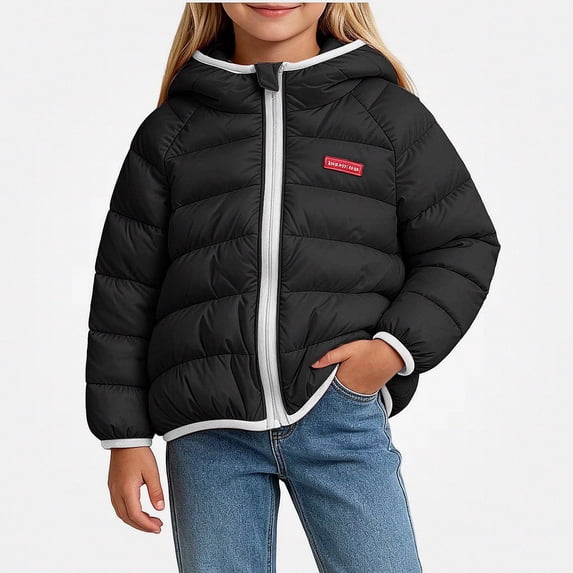 Teylalorva Girl'sOuterwear Jackets Hooded Long Sleeve Puffer Jacket Warm Winter Outerwear for Toddlers(0-7) Black Size 7