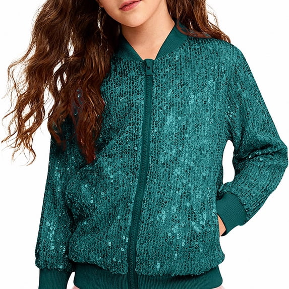 Teylalorva Girl'sOuterwear Jackets Sequin Sparkly Jacket Casual Party Carnival Winter Coat for Girls(2-10) Army Green Size 2T