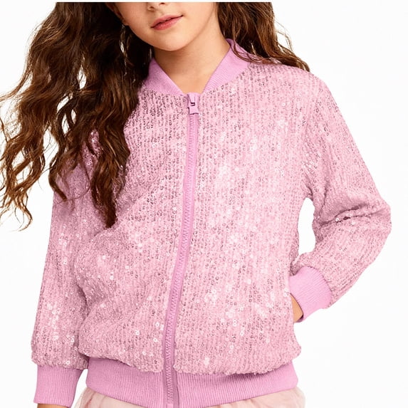 Teylalorva Girl'sOuterwear Jackets Sequin Sparkly Jacket Casual Party Carnival Winter Coat for Girls(2-10) Pink Size 3T