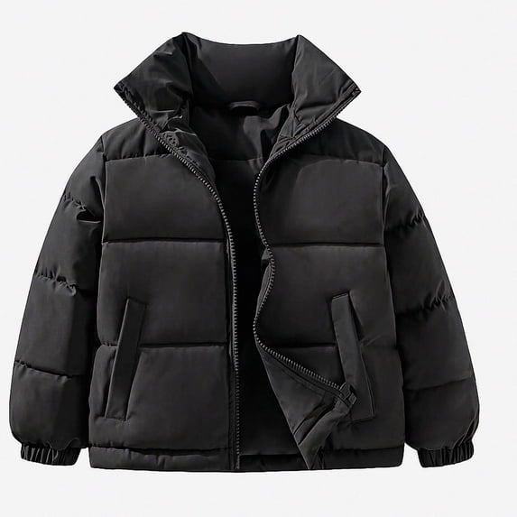 Teylalorva Girl'sOuterwear Jackets Turn Down Collar Zip Up Long Sleeve Down Cotton Puffer Coat Warm Winter(2-15) Black Size 9