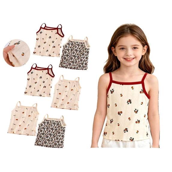 Teylalorva Girls Cotton Cami Tank Tops Sleeveless Comfort Soft Cartoon Print Kids Summer Daily Soft Underwear 2PC A Beige Size 1T