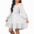 thumbnail image 1 of Teylalorva Girls Dresses (4-13), Sweet Puff Long Sleeve Bow Backless Tie-Up Dresses Crew Neck Fashion Outfit Summer Party White Size 6, 1 of 8